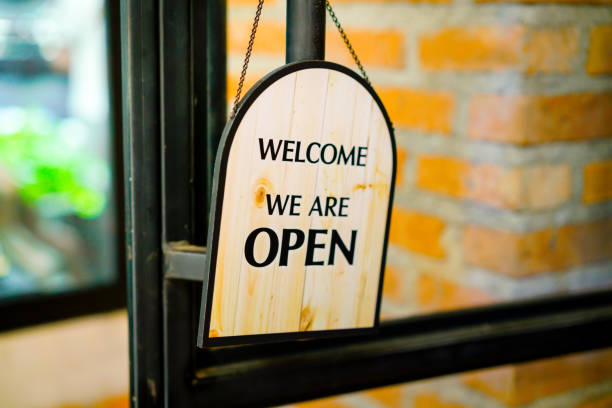 istock Open sign at restaurant and store 1168602278