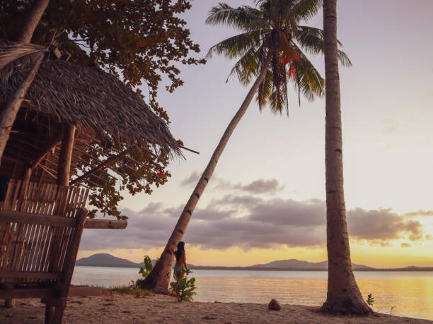 istock Girl watching sunset between palm trees in Balabac in Palawan 1168603846