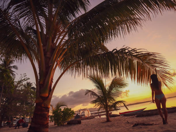 istock Girl watching sunset between palm trees in Balabac in Palawan 1168605339