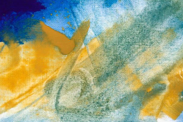 istock Blue ultramarine watercolor texture background. Hand drawn azure and yellow ombre, brush gradient strokes. 1168608127