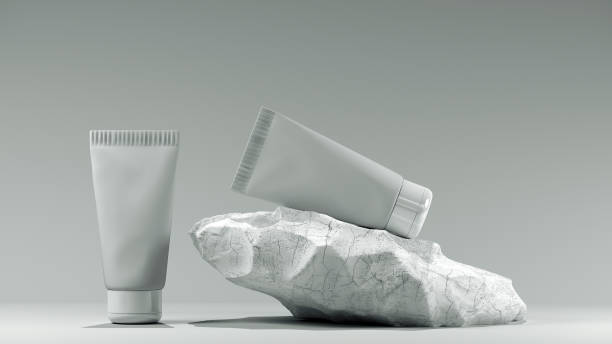 istock 3d illustration. Blank white tube design on a stone mockup front back profile side view set. Clear cream packaging stand mock up. Lotion skin care package template. Scincare cosmetic concept. 1168609223