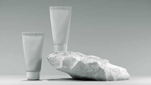 istock 3d illustration. Blank white tube design on a stone mockup front back profile side view set. Clear cream packaging stand mock up. Lotion skin care package template. Scincare cosmetic concept. 1168609227