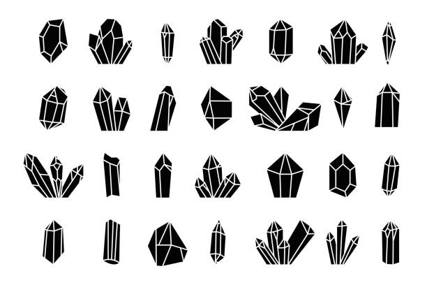 Crystal silhouette icons on a white background. Crystal silhouette icons on a white background. Vector set of hand drawn crystals. crystal stock illustrations