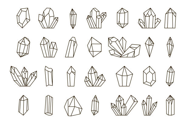 Vector set of hand drawn crystals. Vector set of hand drawn crystals.  Crystal thin line icons set. crystal stock illustrations