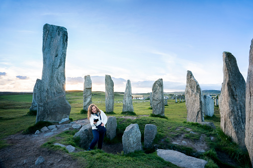 stonehenge during late afternoon light, purple, pink and blue hue's