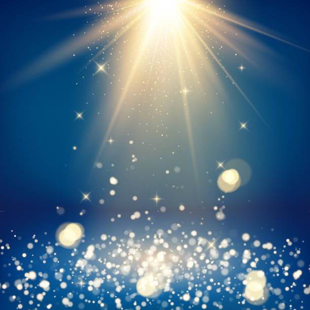 istock Scene with glitter and bokeh effect. Light rays and golden falling glittering dust. Shiny studio background. Vector illustration 1168614025