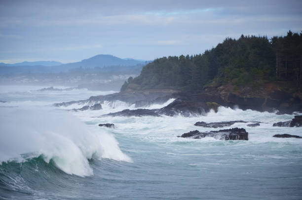 A large wave crashing on the Oregon Coast