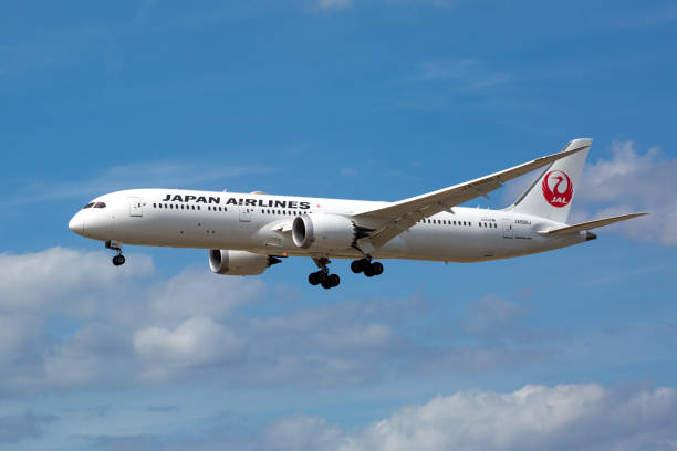 日本航空、フランクフルト国際空港に接近するjalのボーイング787 - boeing 787 air vehicle travel business travel ストックフォトと画像