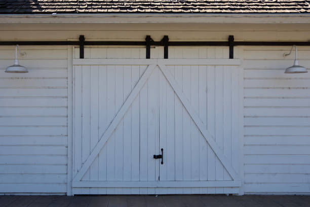 istock White wood sliding door 1168621593