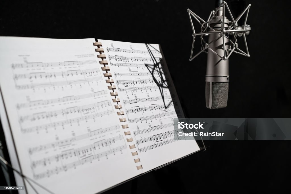 Mic And Notes Microphone And Note Stock Photo - Download Image Now - Music Stand ...