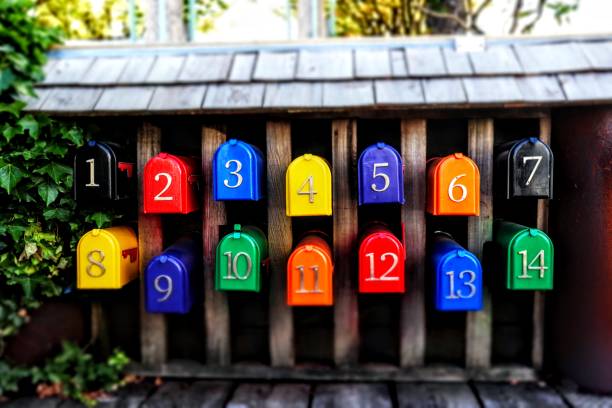 Family of colorful mail boxes