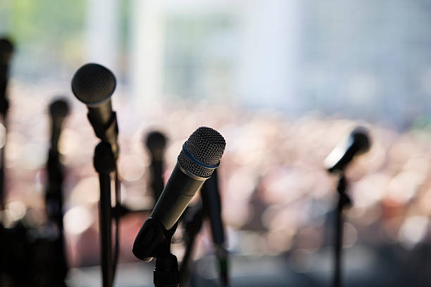 istock microphones on a concert stage 116862486