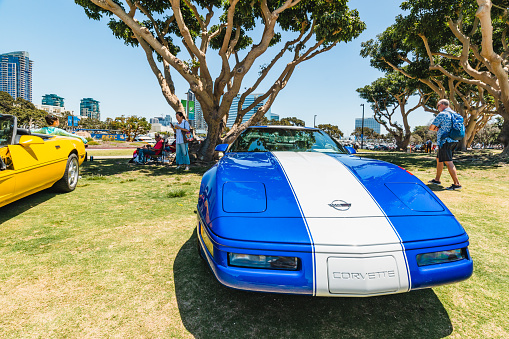 Main Street America Corvette Car Show in Marina Park North - Seaport Village in San Diego, California. San Diego/USA - August 11, 2019