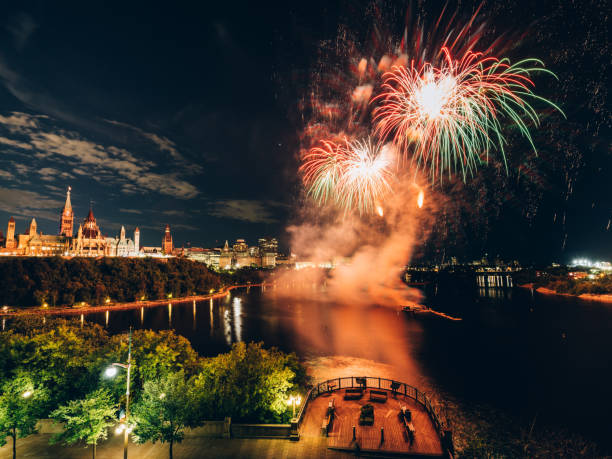 istock Canadian Parliament on Ottawa River with fireworks 1168628810