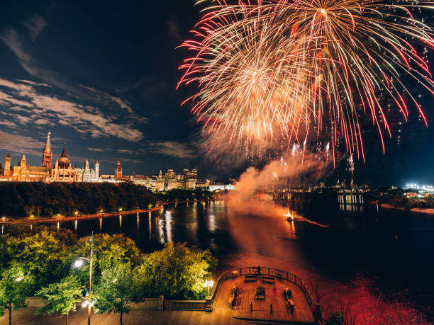 istock Canadian Parliament on Ottawa River with fireworks 1168628813