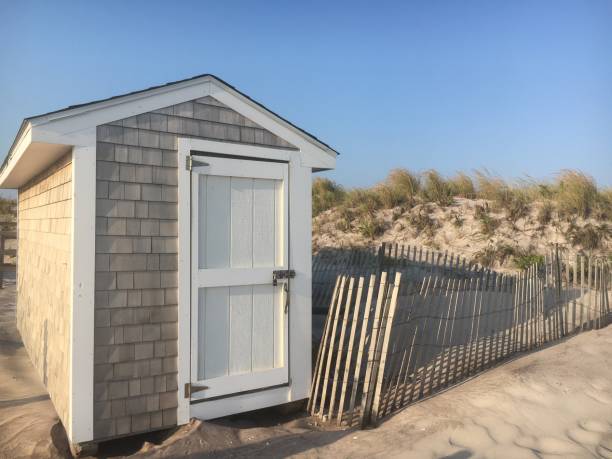 A small beach shed by the dunes at Robert Moses State Park on Fire Island, NY.