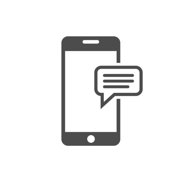ilustraciones, imágenes clip art, dibujos animados e iconos de stock de teléfono con icono de mensaje - mobile phone communication discussion text messaging