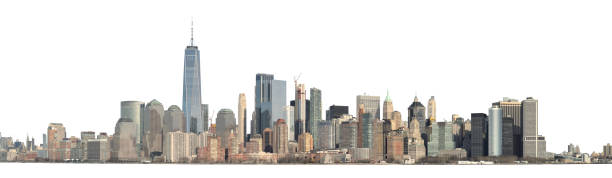Manhattan skyline isolated on white. Panoramic view of Lower Manhattan from the Ellis Island - isolated on white. Clipping path included. lower manhattan photos stock pictures, royalty-free photos & images