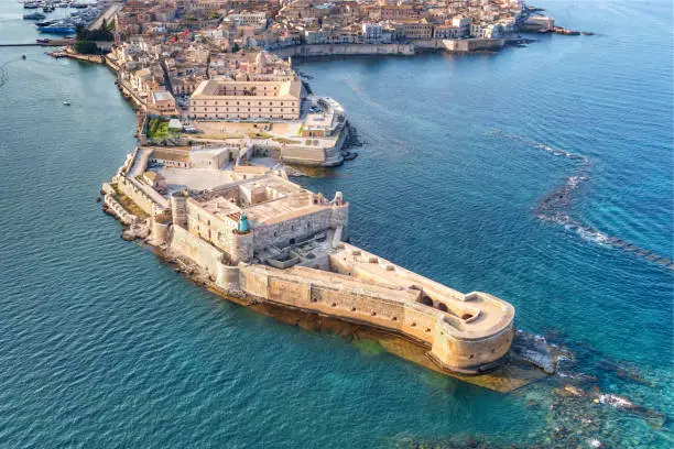 Syracuse Sicily. Aerial view of Maniace fortress in Ortigia.