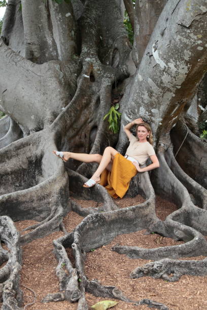 istock Women is sitting on a tree roots 1168642124
