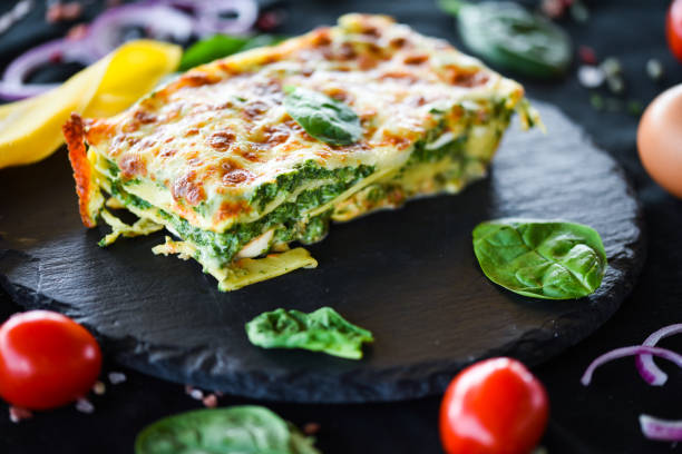 italian lasagna slice with fresh ingredients