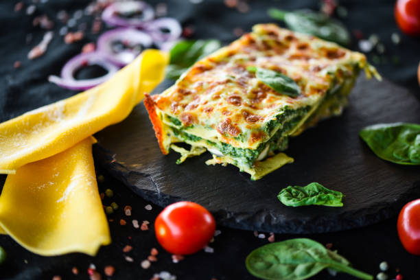 italian lasagna slice with fresh ingredients