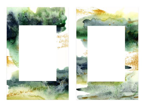 istock Watercolor dark green abstract card. Hand painted frame with ocean texture. Marine illustration for design, print, fabric or background. 1168644553