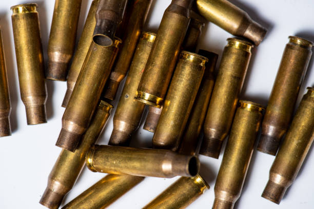 istock Spent rifle cartridges on white background. 1168646486