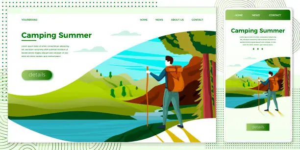 Vector illustration of Vector illustration camping man with mountains