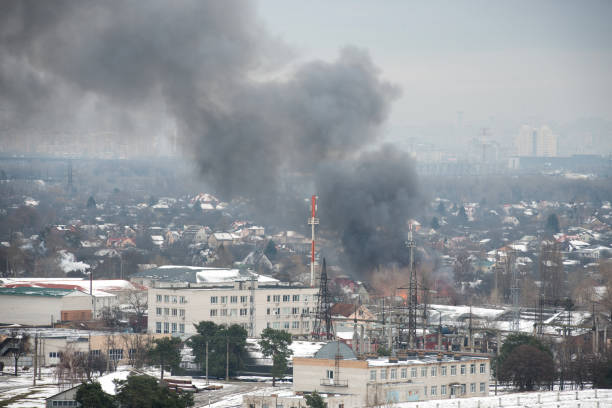 istock Fire in city on a industrial factory 1168648478