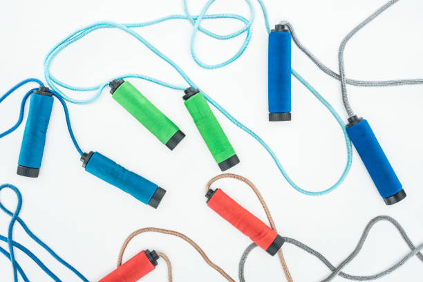 istock blue red and green skipping ropes isolated on white 1168652610