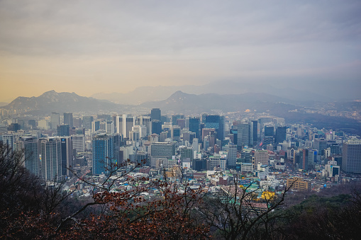 Seoul, South Korea - December 16, 2018: Park on Namsan Mountain in Seoul is very popular with residents and visitors of the capital of South Korea. Beautiful view from the top of mountain