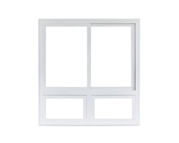 istock Real modern house window frame isolated on white background 1168662562