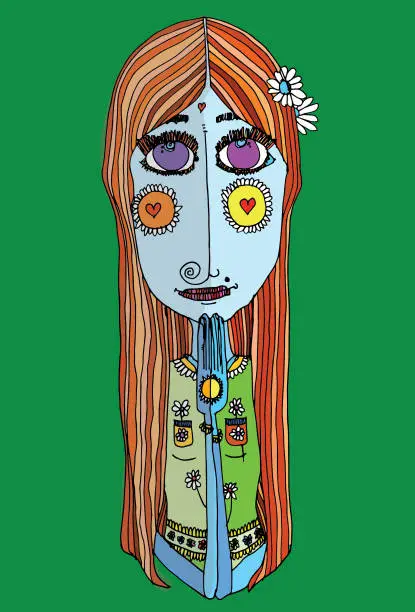 Vector illustration of Hippie flower girl meditating