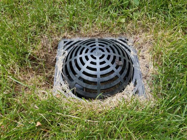 istock black plastic drain in green grass or lawn 1168668909