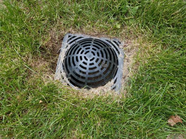 istock black plastic drain in green grass or lawn 1168668938