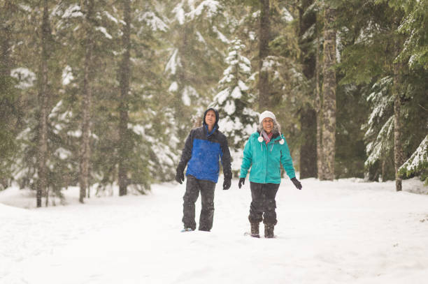 istock A senior couple snowshoeing in the forest 1168669053