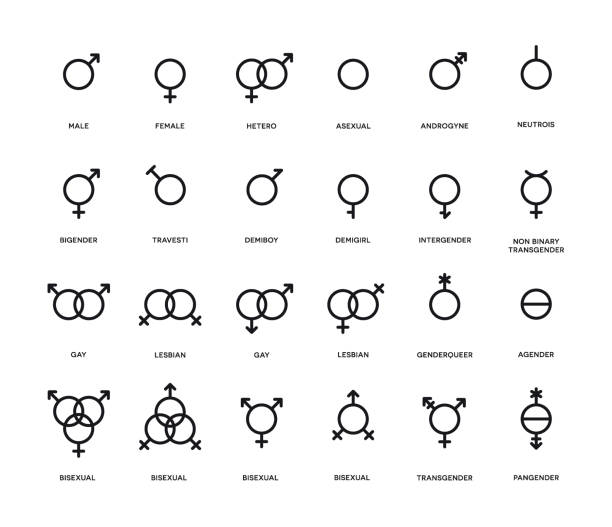 illustrations, cliparts, dessins animés et icônes de ensemble de symboles de genre. icônes d'orientation sexuelle. homme, femme, transgenre, gay, lesbienne, bisexuel, bigenre, travesti, genderqueer, androgyne, asexuée et plus encore. - bi sexual