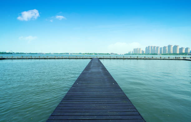 istock Lake and wooden path 1168671547