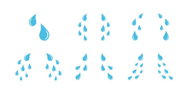 illustrazioni stock, clip art, cartoni animati e icone di tendenza di set di icone lacrime del cartone animato. lacrima rilascia simboli - drop water cartoon raindrop