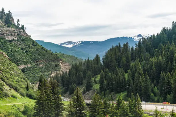 Photo of Freeway highway through Colorado towns near Avon Vail in rocky mountains