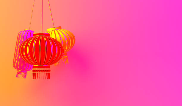 istock Colorful chinese lantern lampion on pink yellow gradient background. Design creative concept of chinese festival celebration gong xi fa cai. 1168674304
