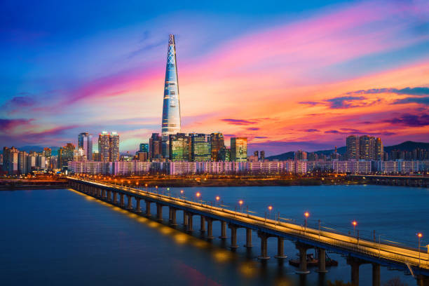 Seoul city skyline Twilight sunset at Han river, Seoul city skyline South Korea aerial view of seoul south korea capital city stock pictures, royalty-free photos & images