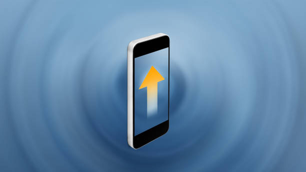 istock Mobile smartphone uploading icon on screen. Smart devices remote control by smart phone 1168679460