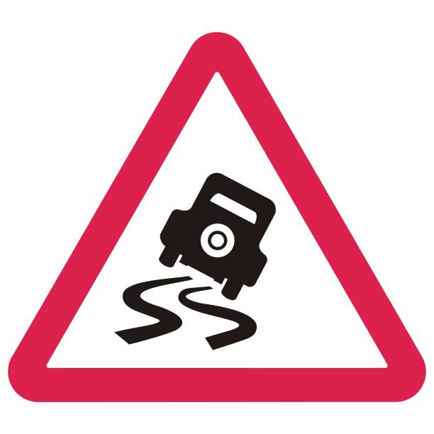 ilustrações de stock, clip art, desenhos animados e ícones de road sign, danger of skidding, vector icon - skidding bend danger curve