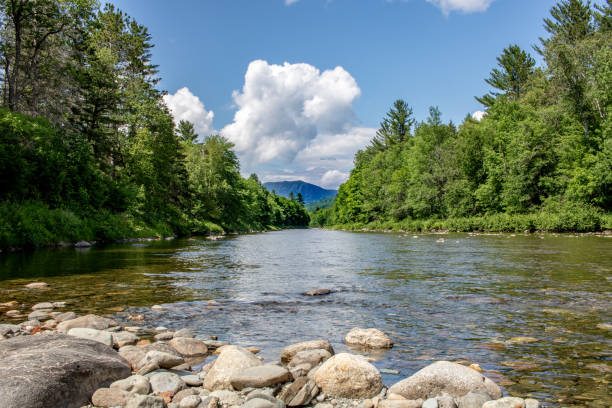 blick auf den mount bigelow vom carrabassett river im westlichen maine - bigelow stock-fotos und bilder