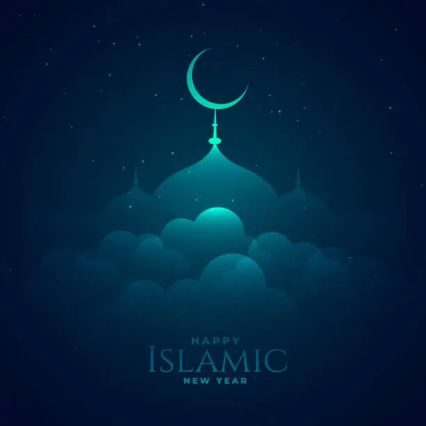 Vector illustration of mosque above the cloud islamic new year greeting