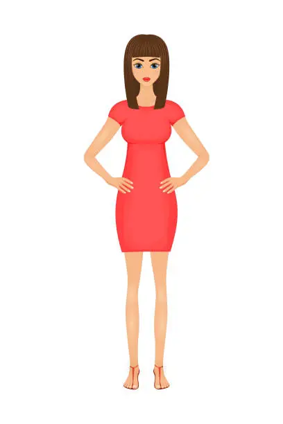 Vector illustration of illustration of cute cartoon business woman in a red dress