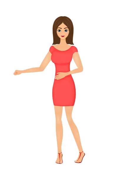 Vector illustration of illustration of cute cartoon business woman in a red dress