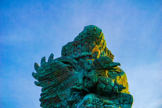 Landscape picture of Garuda statue as Bali landmark with blue sky as a background. Balinese traditional symbol of hindu religion